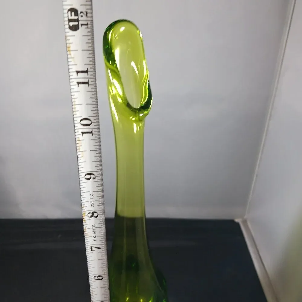Vintage Viking Swung Vase Avocado Green Glass 6 Petal Base MCM 12